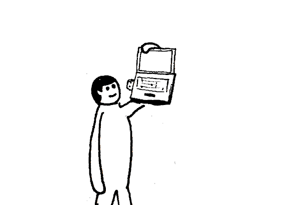 Examine computer on the floor